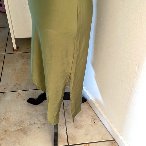 FOREVER21 | Women’s Sage Satin Asymmetrical Midi Slip Dress with Side Slit Small - Picture 6 of 9